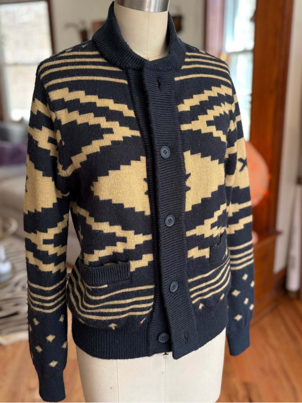 Roark Black & Cream Geometric Knit Cardigan - Picture 2 of 10